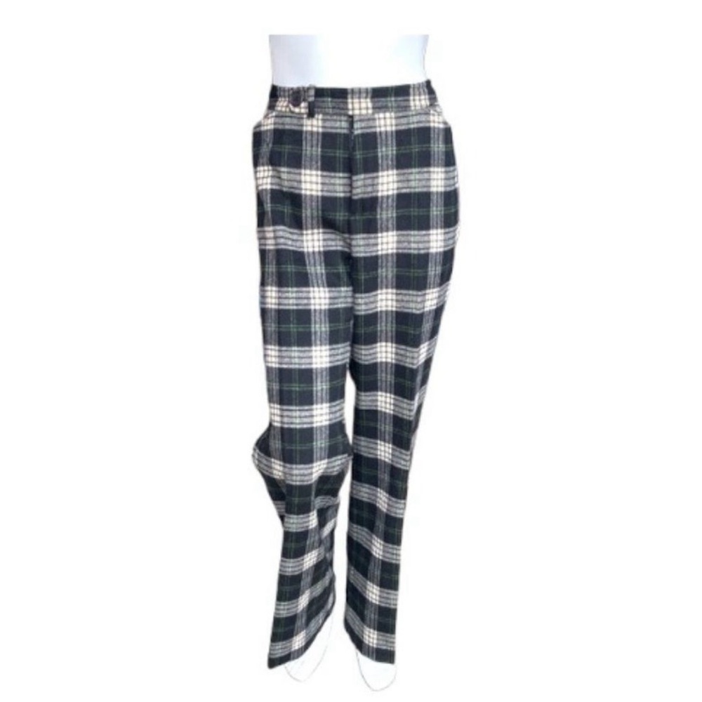 Eddie Bauer Wool Cashmere Blend Black White Plaid Straight Leg Trouser Academia